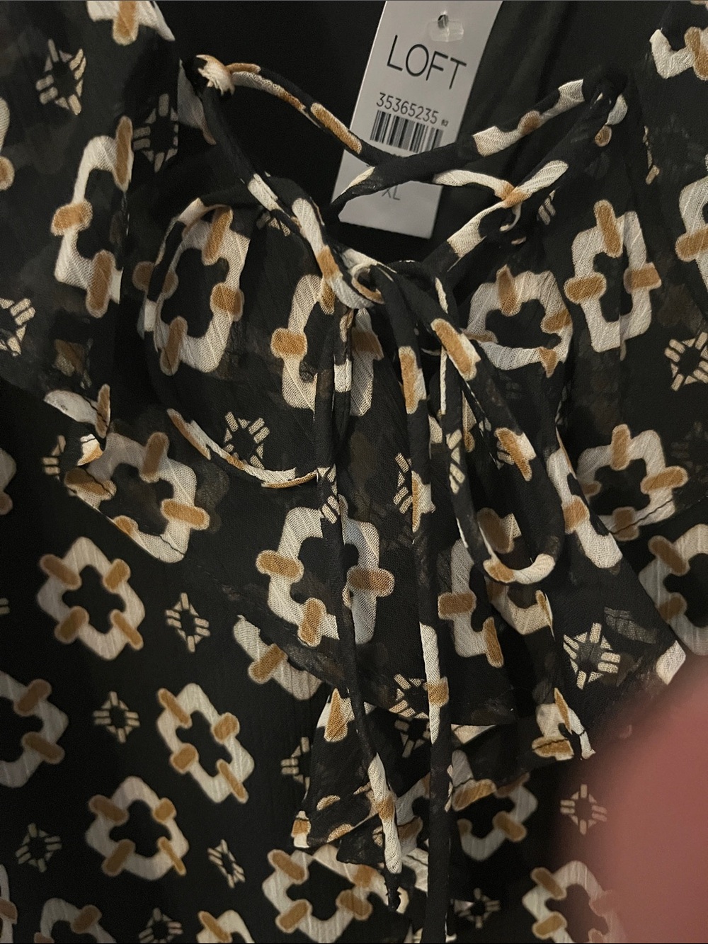 LOFT Black and Cream Floral Ruffle Midi Dress - Picture 4 of 8